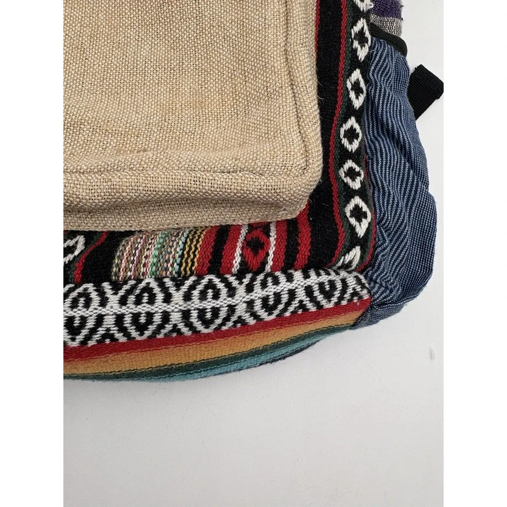 Himalayan Hemp Backpack THC Free Made in Nepal Striped Boho Woven Rasta Bag‎